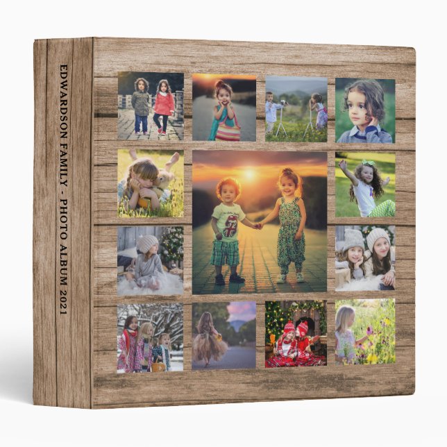 Create your own unique family photo collage rustic 3 ring binder (Front/Spine)