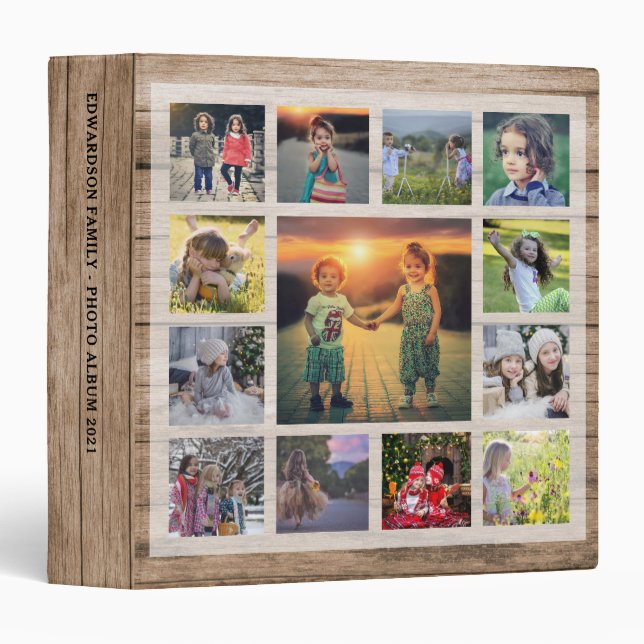 Create your own unique family photo collage rustic 3 ring binder (Front/Spine)