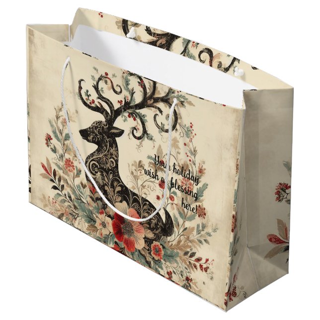 Create Your Own Victorian Christmas Reindeer Large Gift Bag (Back Angled)