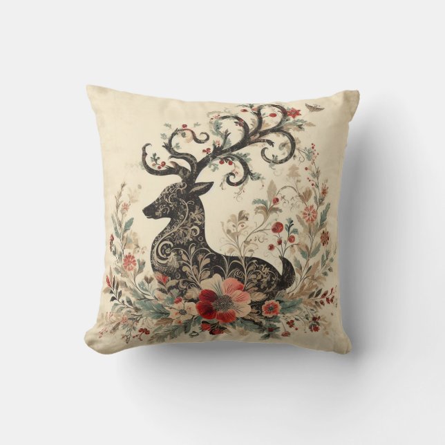 Create Your Own Victorian Christmas Reindeer Throw Pillow (Front)