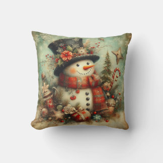 Create Your Own Victorian Christmas Snowman Throw Pillow