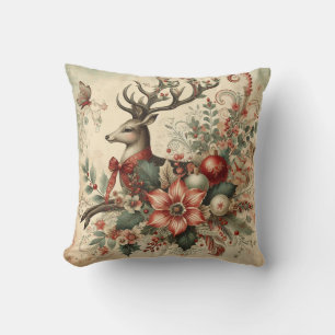 Create Your Own Victorian Christmas Stag Deer Throw Pillow