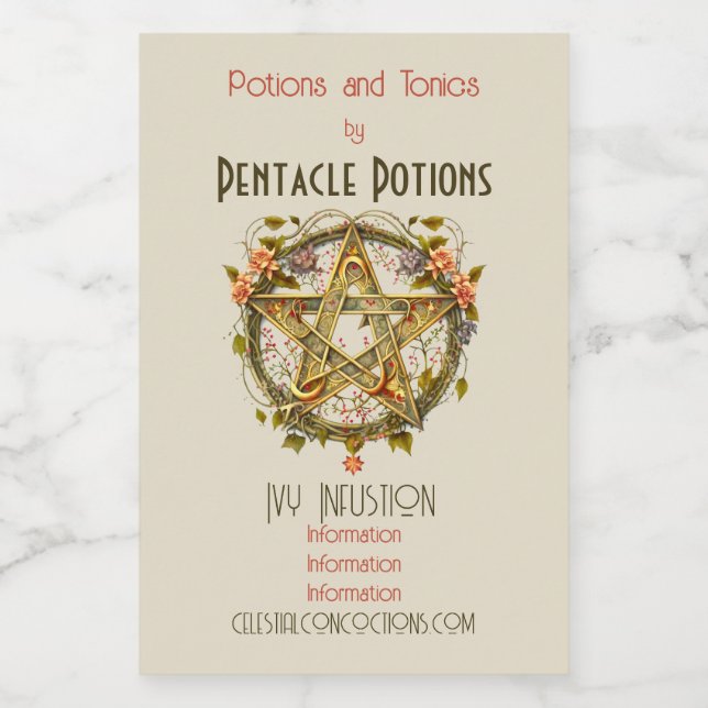 Create Your Own Victorian Floral Pentacle Wine Label (Single Label)