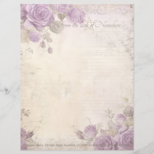 Create Your Own Victorian Shabby Chic Purple Roses Letterhead