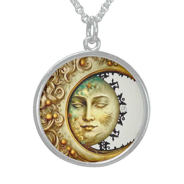 Create Your Own Victorian Steampunk Crescent Moon Sterling Silver Necklace (Front)
