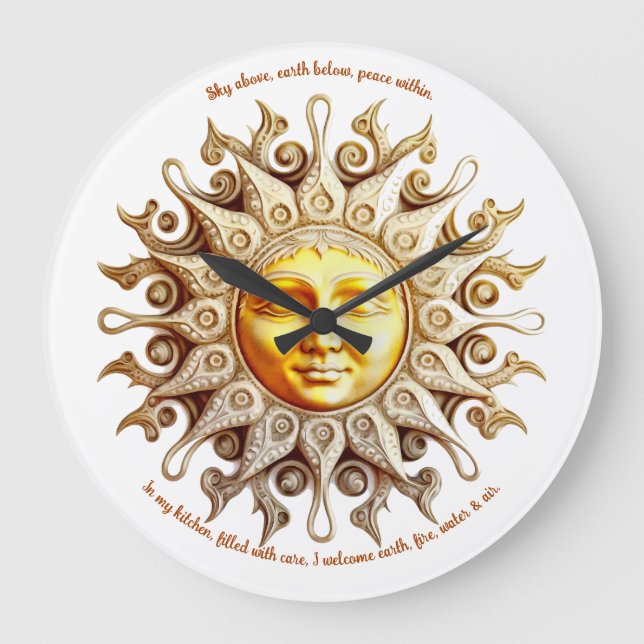 Create Your Own Victorian Steampunk Golden Sun Large Clock (Front)