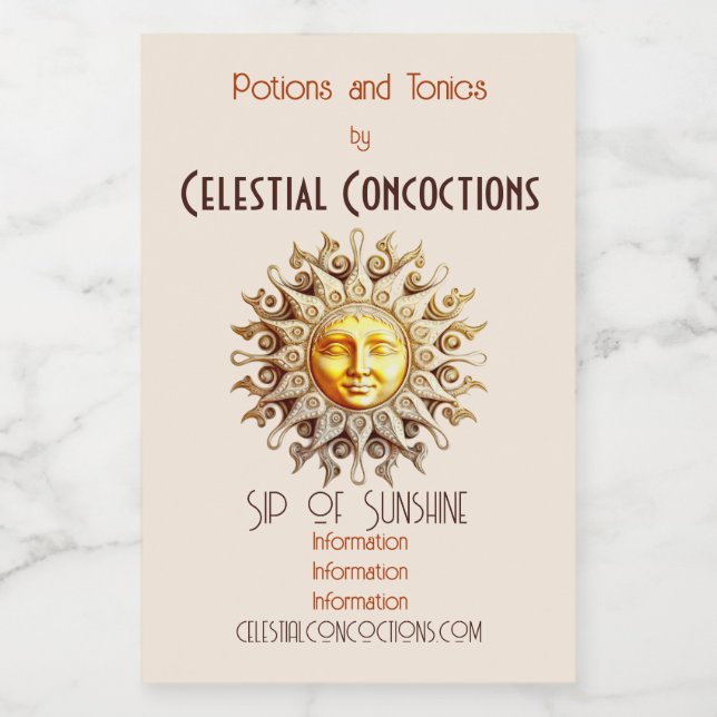 Create Your Own Victorian Steampunk Golden Sun Wine Label (Single Label)