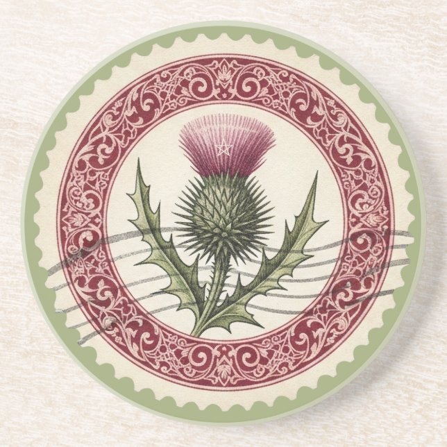 Create Your Own Victorian Thistle Flower Stamp Coaster (Front)