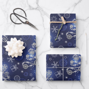 Create Your Own Vintage Blue Light Xmas Trees Wrapping Paper Sheets