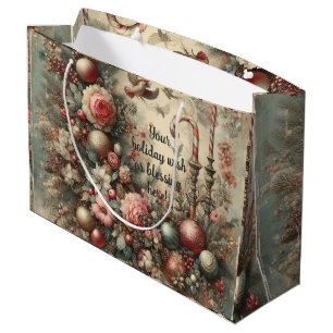 Create Your Own Vintage Floral Christmas Large Gift Bag