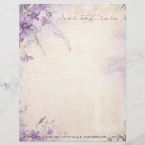 Create Your Own Vintage Shabby Purple Wisteria Letterhead
