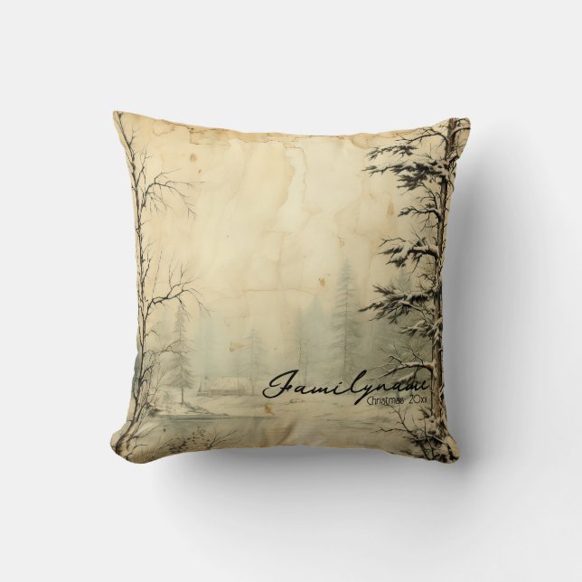 Create Your Own Vintage Snow Scene Throw Pillow (Front)