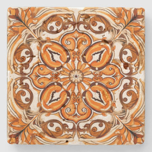 Create Your Own Vintage Terracotta Blue Mandala Stone Coaster