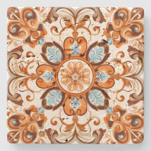 Create Your Own Vintage Terracotta Umber Mandala Stone Coaster
