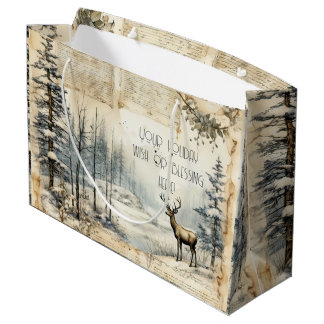 Create Your Own Vintage Winter Stag Landscape Large Gift Bag