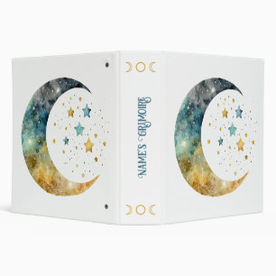 Create Your Own Watercolor Crescent Moon & Stars 3 Ring Binder