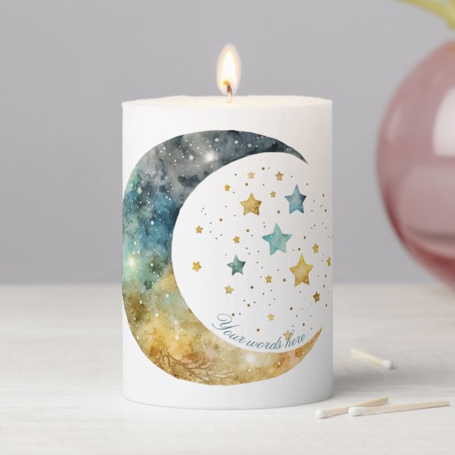 Create Your Own Watercolor Crescent Moon & Stars Pillar Candle (In Situ)