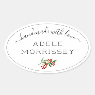 Create Your Own Watercolor Floral Made With Love Oval Sticker