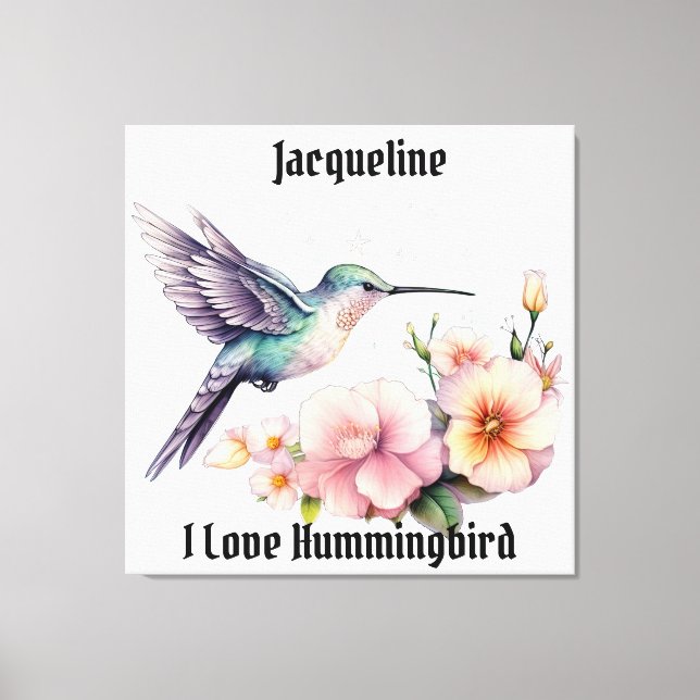 Create Your Own Watercolor Hummingbird Custom Name Canvas Print (Front)