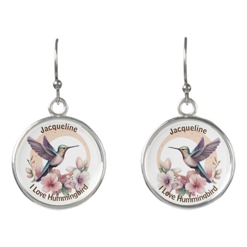 Create Your Own Watercolor Hummingbird Custom Name Earrings