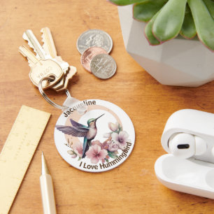 Create Your Own Watercolor Hummingbird Custom Name Keychain