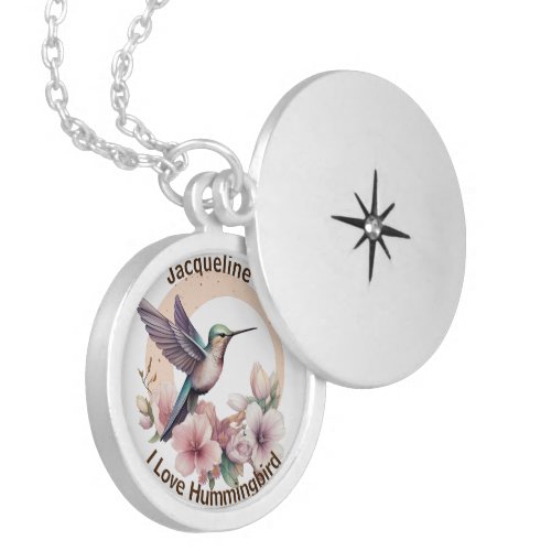 Create Your Own Watercolor Hummingbird Custom Name Locket Necklace