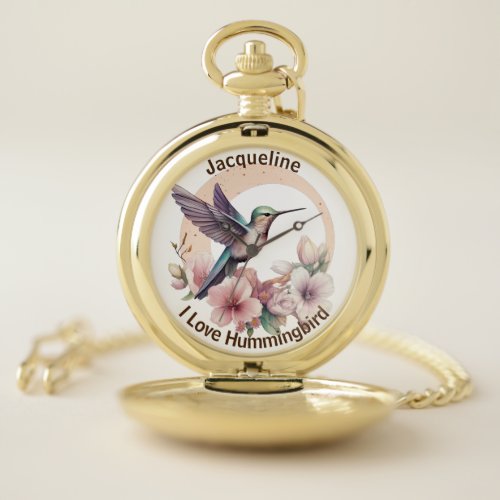Create Your Own Watercolor Hummingbird Custom Name Pocket Watch
