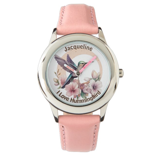 Create Your Own Watercolor Hummingbird Custom Name Watch (Front)
