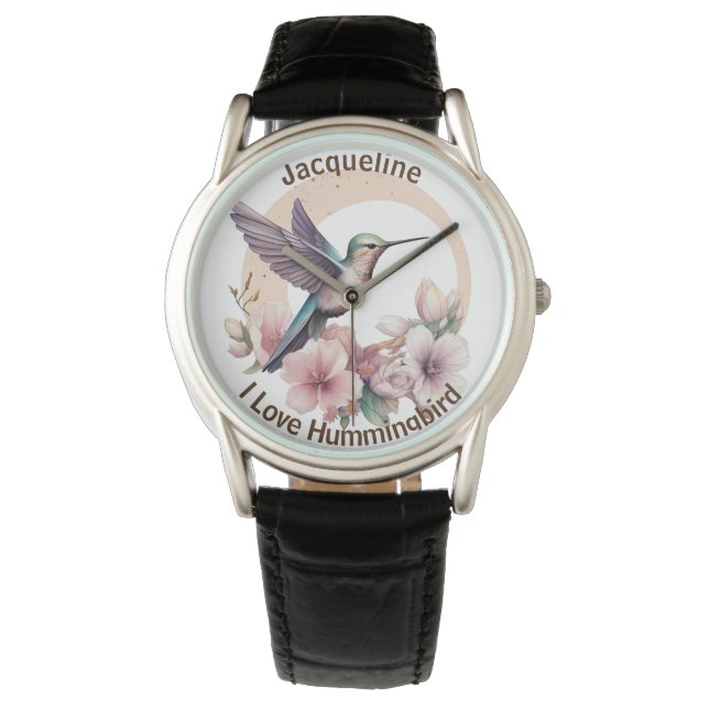 Create Your Own Watercolor Hummingbird Custom Name Watch (Front)