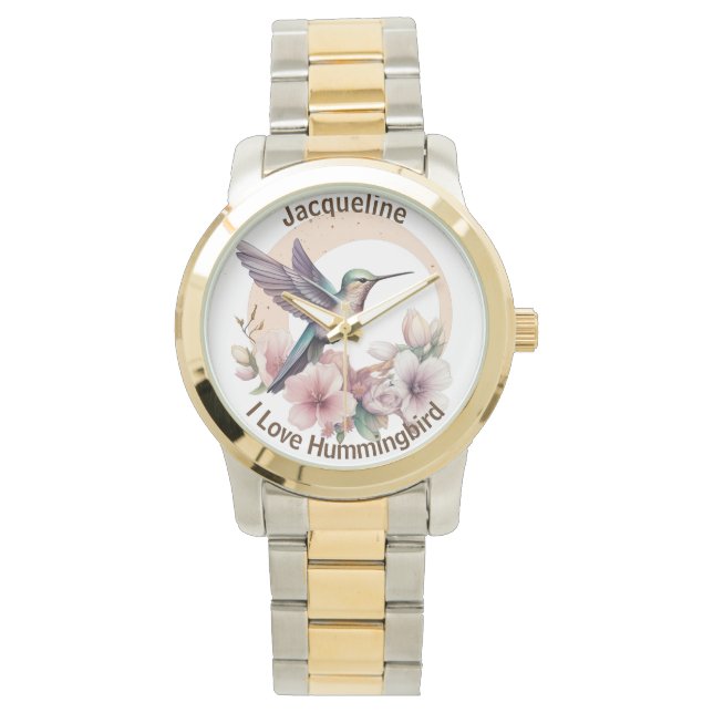 Create Your Own Watercolor Hummingbird Custom Name Watch (Front)