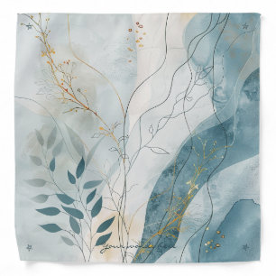 Create Your Own Wavy Blue Gold Floral Minimilist Bandana