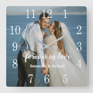 Create Your Own Wedding Anniversary Photo Text  Square Wall Clock