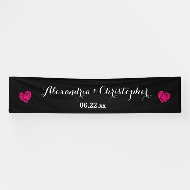 Create Your Own Wedding Banner A01 Pink Hearts (Horizontal)