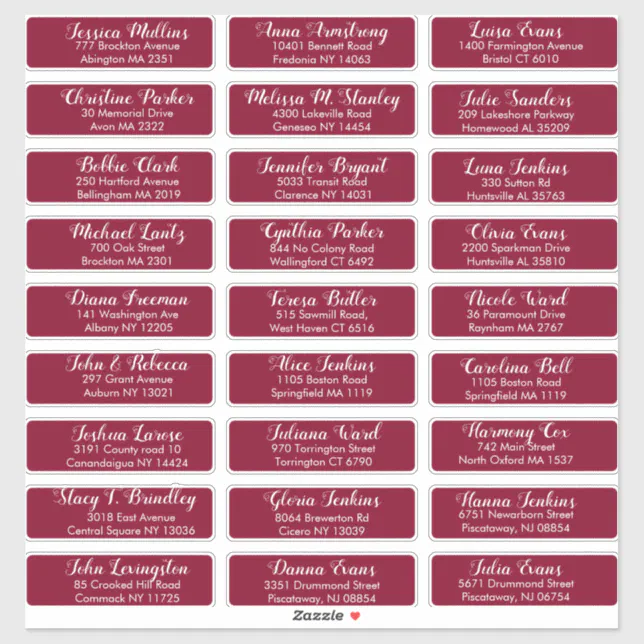 Create Your Own Wedding Guest Address Burgundy Red Sticker | Zazzle