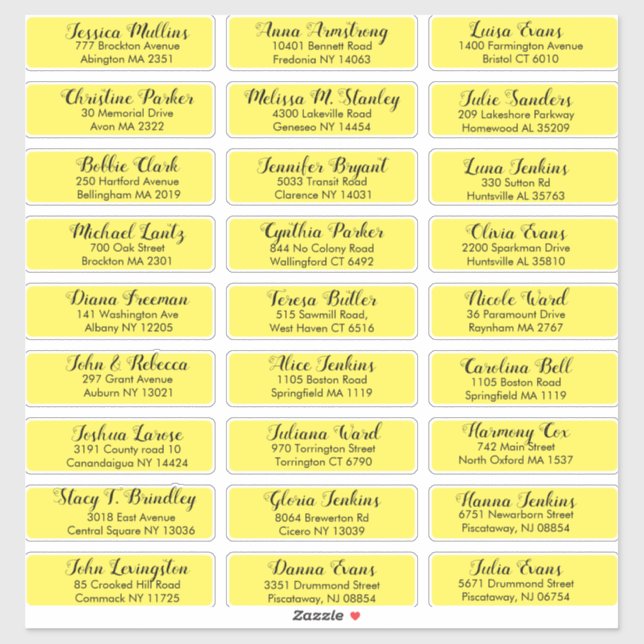 Create Your Own Wedding Guest Address Yellow Sticker (Sheet)