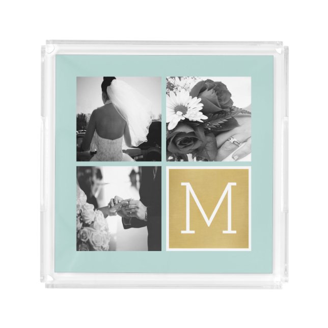 Create Your Own Wedding Photo Collage Monogram Acrylic Tray (Front)
