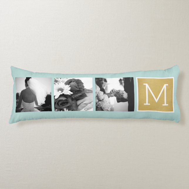 Create Your Own Wedding Photo Collage Monogram Body Pillow (Front)