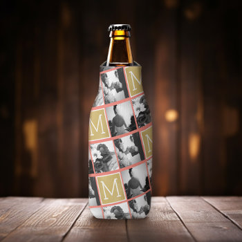 Create Your Own Wedding Photo Collage Monogram Bottle Cooler by JustWeddings at Zazzle