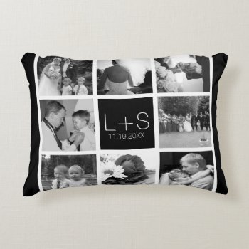 Create Your Own Wedding Photo Collage Monogram Decorative Pillow by JustWeddings at Zazzle
