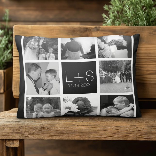 Create Your Own Wedding Photo Collage Monogram Decorative Pillow (Custom Pillow)