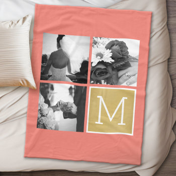 Create Your Own Wedding Photo Collage Monogram Fleece Blanket by JustWeddings at Zazzle