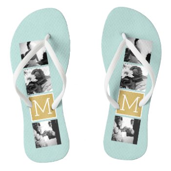 Create Your Own Wedding Photo Collage Monogram Flip Flops by JustWeddings at Zazzle