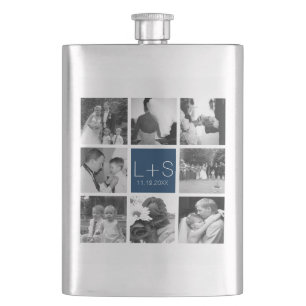 Create Your Own Wedding Photo Collage Monogram Hip Flask