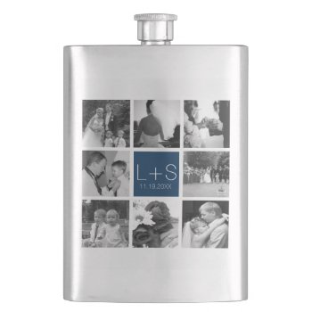 Create Your Own Wedding Photo Collage Monogram Hip Flask by JustWeddings at Zazzle