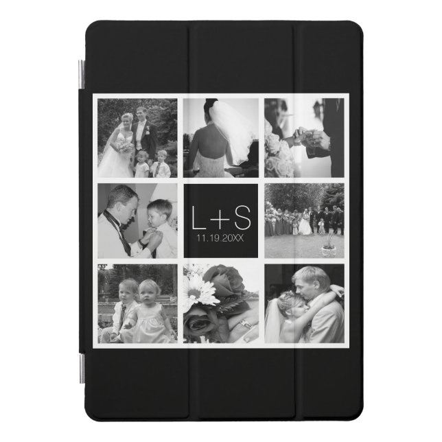 Create Your Own Wedding Photo Collage Monogram iPad Pro Cover (Front)