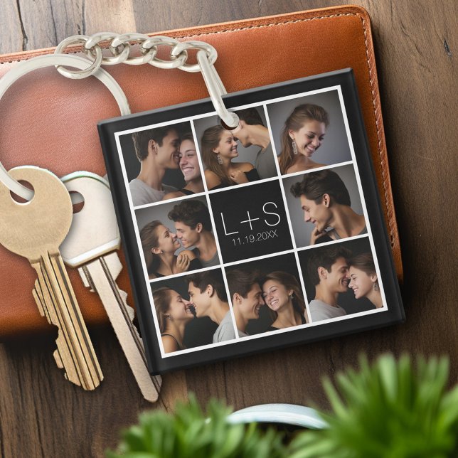 Create Your Own Wedding Photo Collage Monogram Keychain (Personalized Keychain with photo collage)