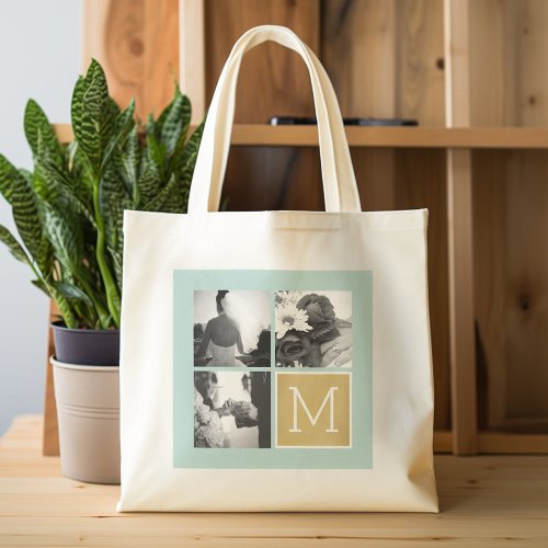 Create Your Own Wedding Photo Collage Monogram Large Tote Bag