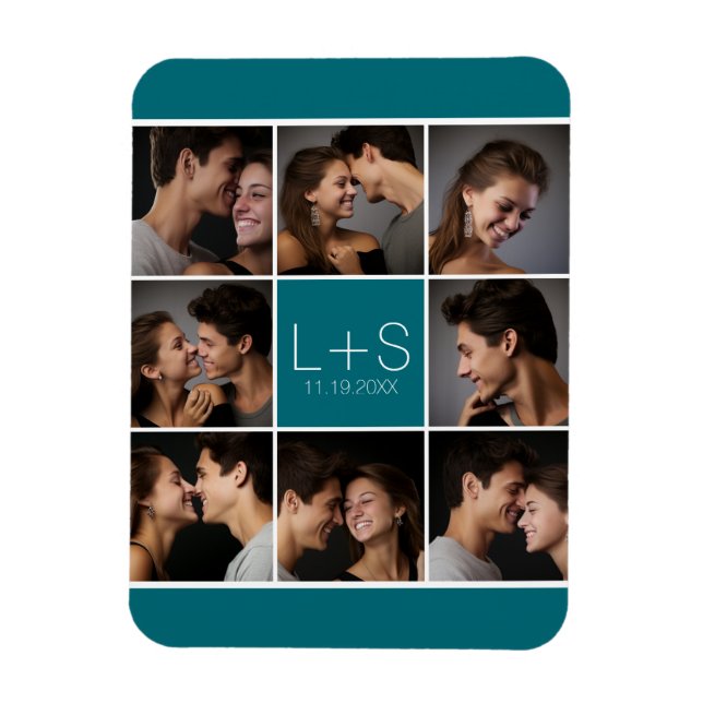 Create Your Own Wedding Photo Collage Monogram Magnet (Vertical)