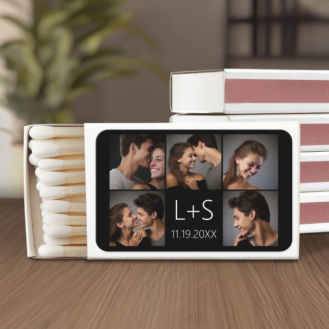 Create Your Own Wedding Photo Collage Monogram Matchboxes (Custom Wedding and Anniversary Matchbook)