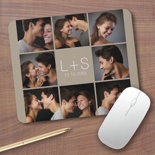 Create Your Own Wedding Photo Collage Monogram Mouse Pad